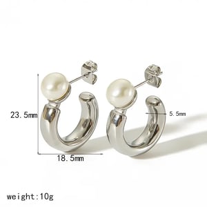 1 pair simple series sweet geometric stainless steel  gold plated artificial pearl women stud earrings h5 Picture2